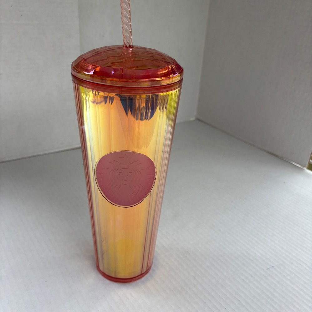 Starbucks 24oz Venti Iridescent Sunset Orange Pink Tumbler Cold Cup 011113983